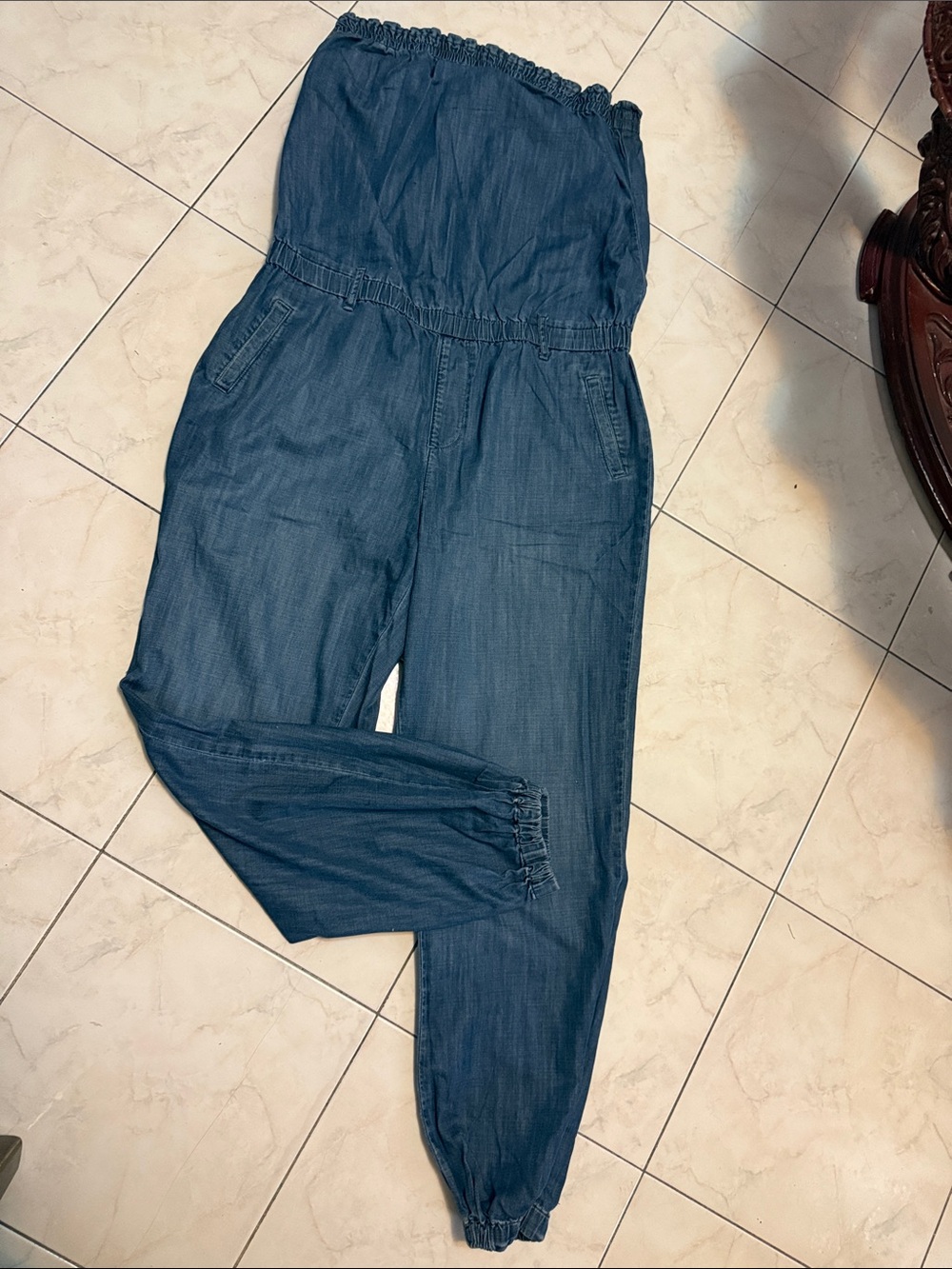 Lucky Brand Denim Blue Strapless Jumpsuit Romper